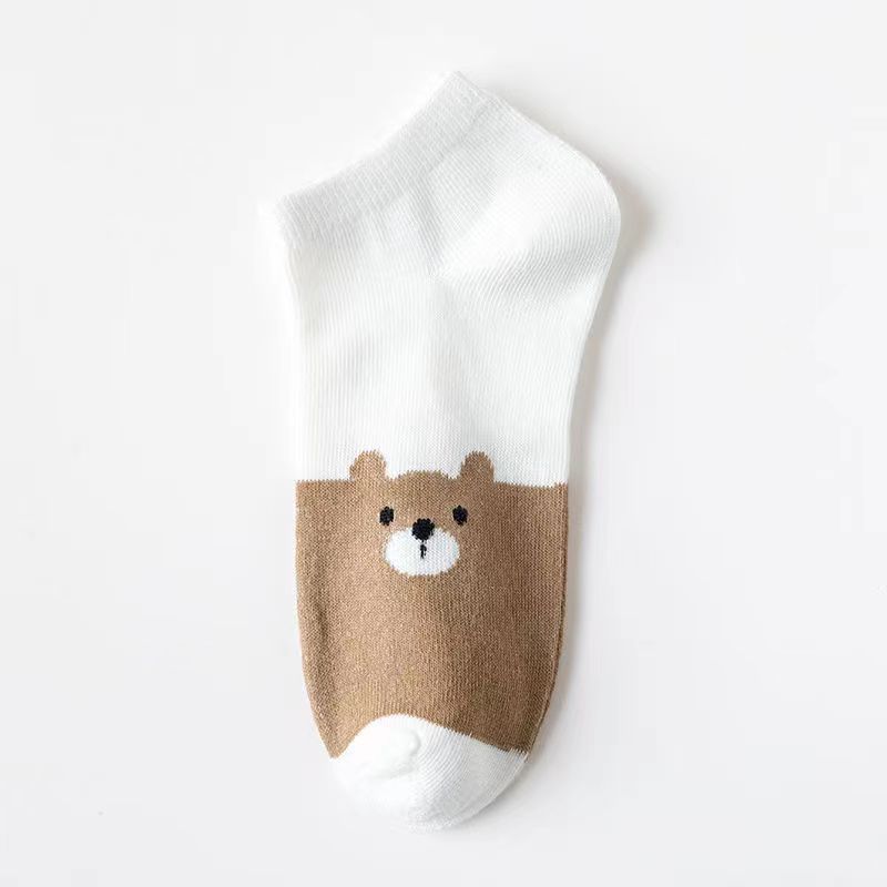 Ladies Spring and Summer Thin New Katong Bear Breathable Low Help Shallow Mouth Invisible Socks