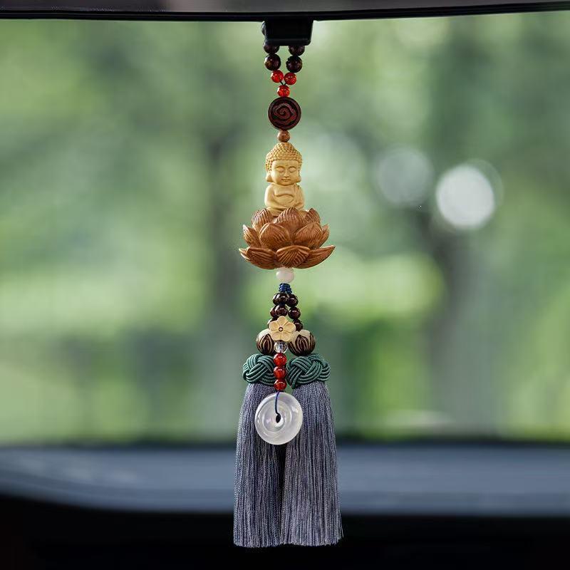 Boxwood Small Buddha Car Pendant - Peaceful Rearview Mirror Decoration