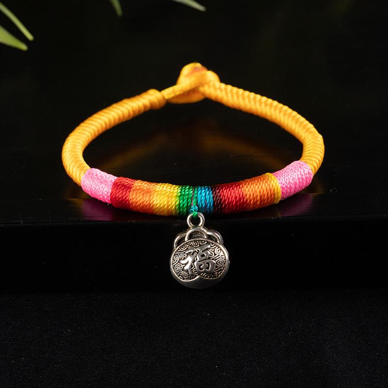 Ethnic Tibetan Style Diamond Knot Multicolored Braided Bracelet, Dragon Boat Festival, Fu Character Safety Lock Hand Rope, Natal Red Rope