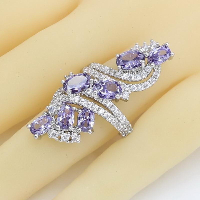 Fashion Accessories 3a Purple Zircon Plated Platinum Jewelry Set for Womens Wedding