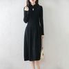 Retro Chinese Stand Collar A-Line Wool Knit Dress, Knee-Length Loose Fit for Autumn/Winter
