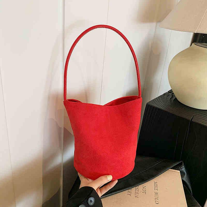 Retro Handbags For Women Trendy Suede Leather Solid Commuting Shoulder Bags Autumn Winter Women's Casual Versatile Bucket Bag