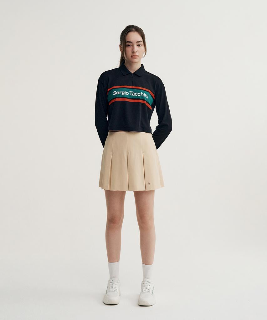 SERGIO TACCHINI W Preppy Wide Pleated Skirt (Beige)