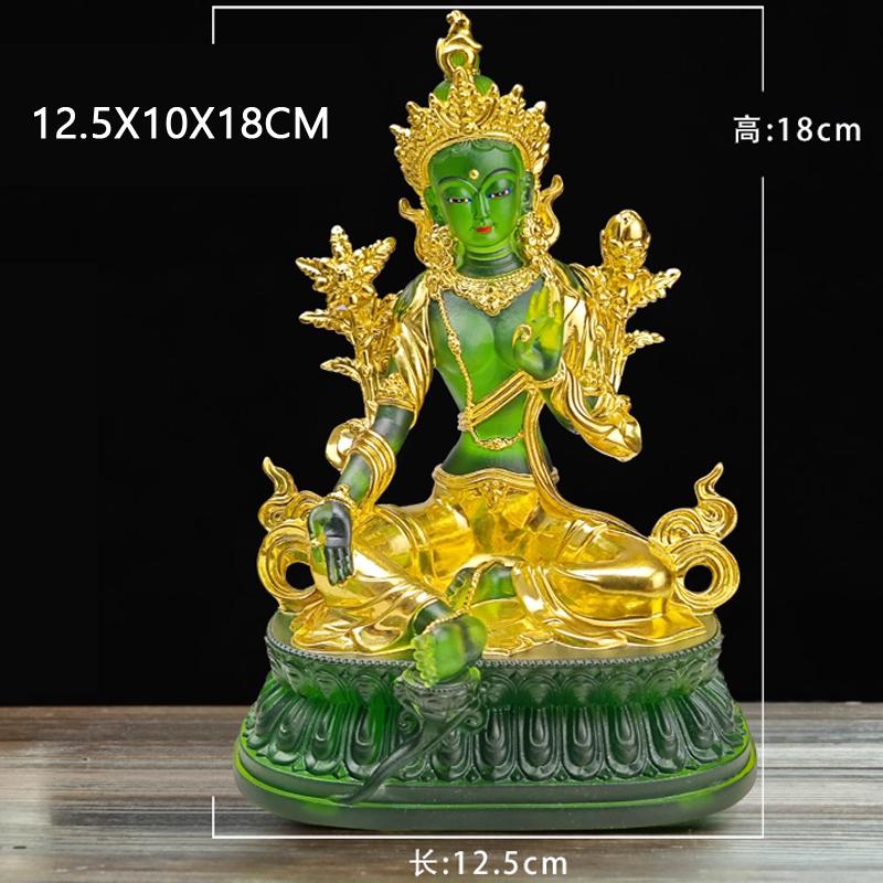 Coloured Glaze Mini Buddha Sculpture, Small Buddha Statue, Green Tara Bodhisattva, Amyokitesvara Incarnation Painted Buddha, 1Pc