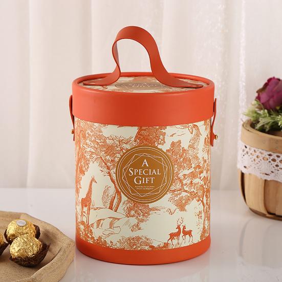 Gift Box Floral Print Widely Applied Round Shape Lid Bucket Florist Gift Packaging Box for Party