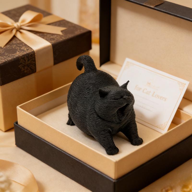 3D Cute Yawning Cat Figurine Mini Animal Statue Home Decor Kawaii Desktop Ornament Living Room Bedroom Office Desk Decoration