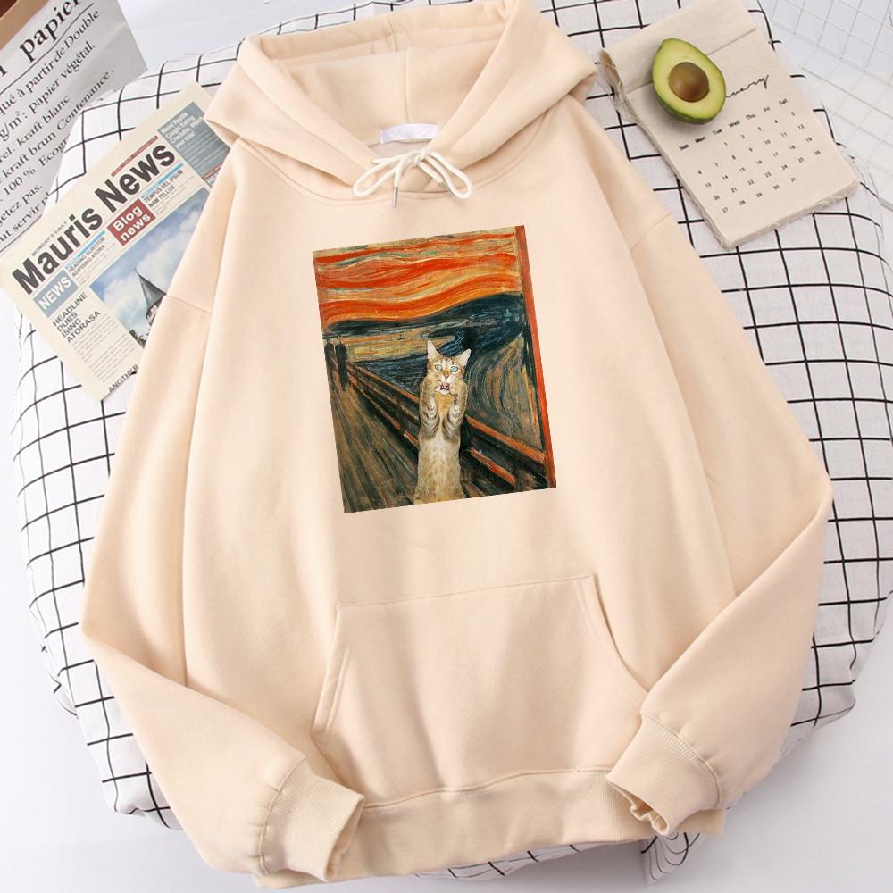 Der Schrei Kunst Erwiderung Katze Bedruckte Herren Hoodies Schlichter Fleece Hoodie Street S-Xxl Kapuzenpullover Lässige Mode Pullover Tops hoodies