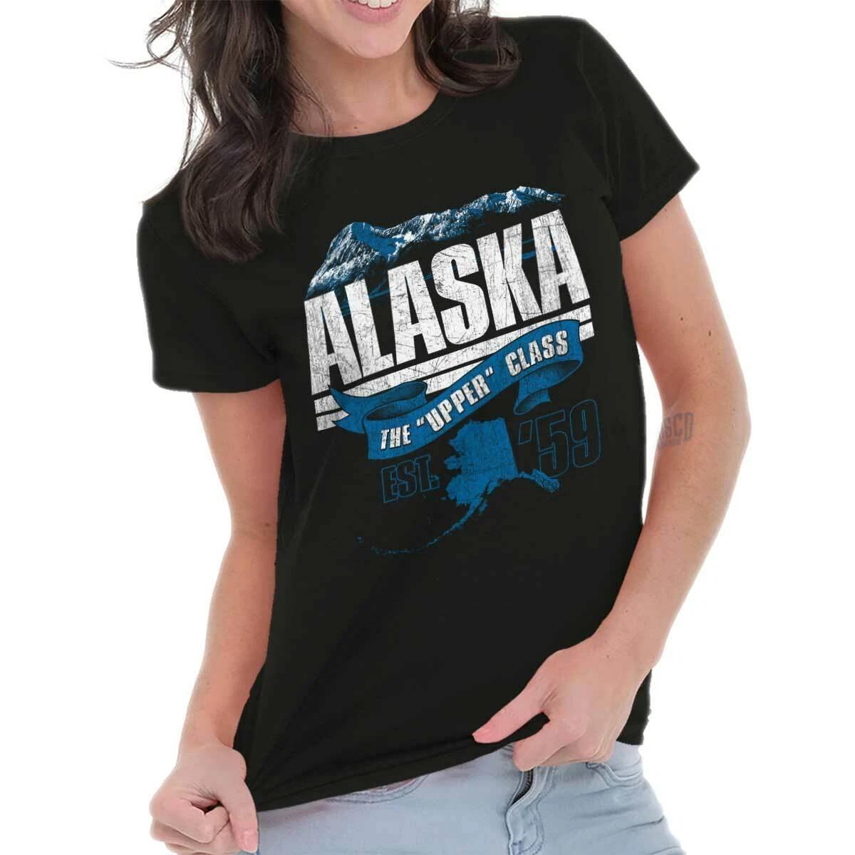 Alaska State Mountains The Upper Class Joke Womens Top Junior Graphic Tee XL