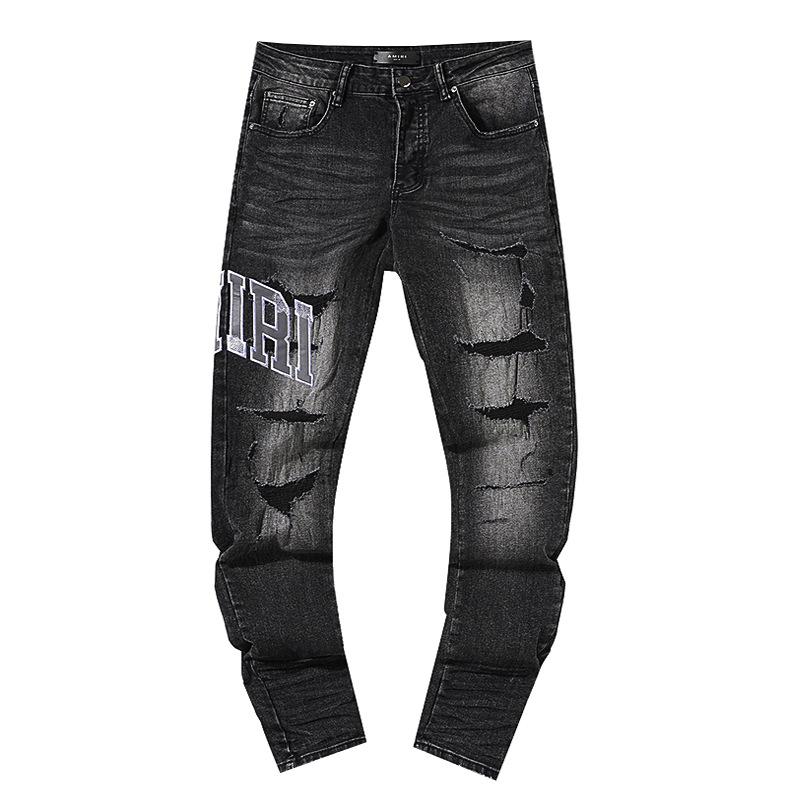 Moda Americana High Street Buco & Patch Trendy Retro Pantaloni Denim Dritti ami