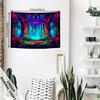 2D Blacklight Forest Tapestry, UV Reactive Neon Fantasy Tree Wall Hanging