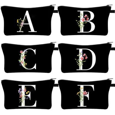 Bolsa de maquillaje con estampado de flores silvestres del alfabeto de la A a la Z para mujer, neceser, monedero, estuche de regalo para profesora, bolso de mano con letras para mujer