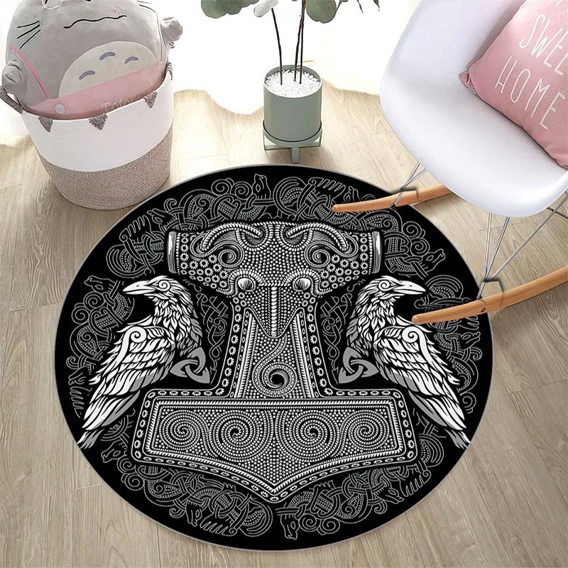 1Pc Viking theme Printed circular carpet, home door mat, outdoor travel protection carpet A4