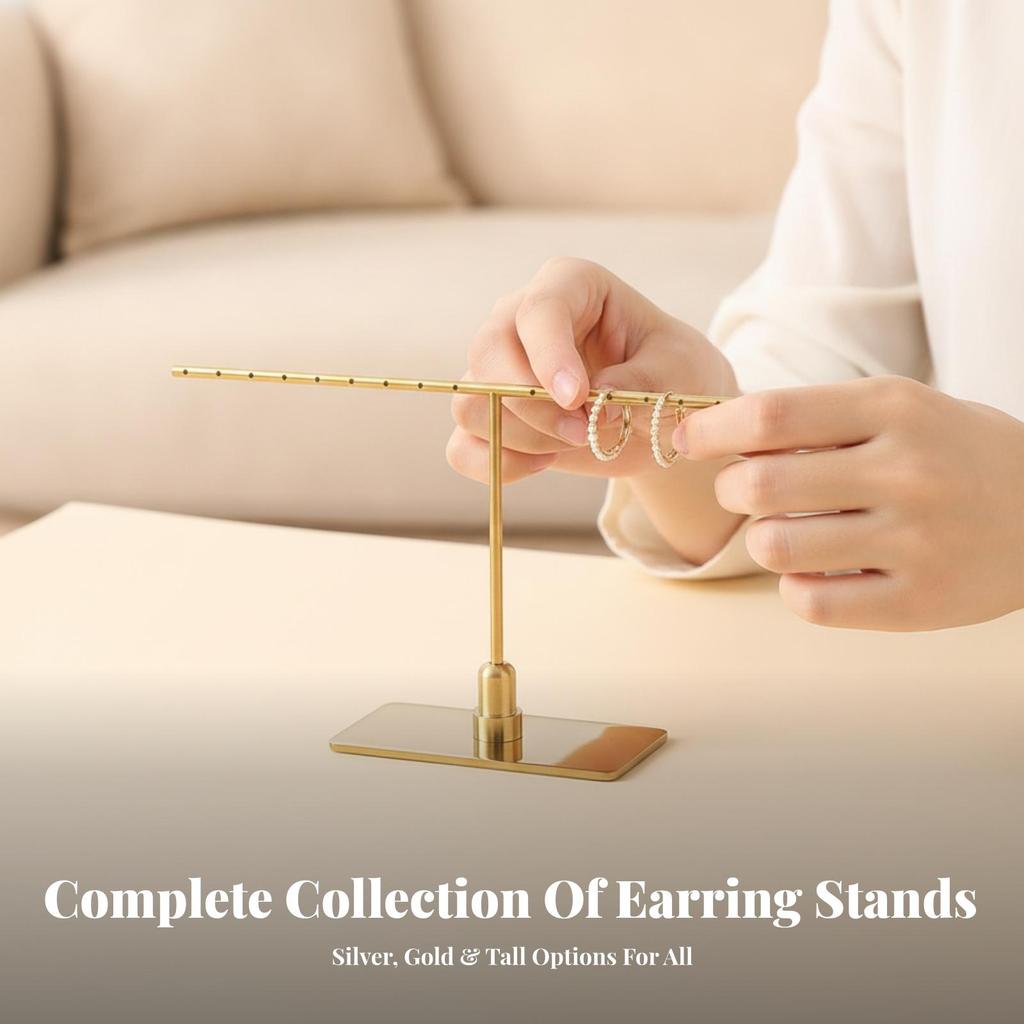 Jewelry Display Stand with Perforated Bar Sleek Crossbar Earring Elegant