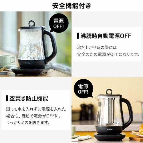 Iris Ohyama Electric Kettle, Glass Type, 1.5L, 9-level Temperature Adjustment, Heat Retention Setting, Auto-off After Boiling, Cleanable Filter, Tea S