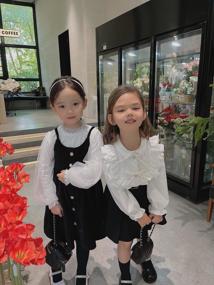 2024 Spring Girls' Ruffled French Princess Long Sleeve Flare Cuff Shirt