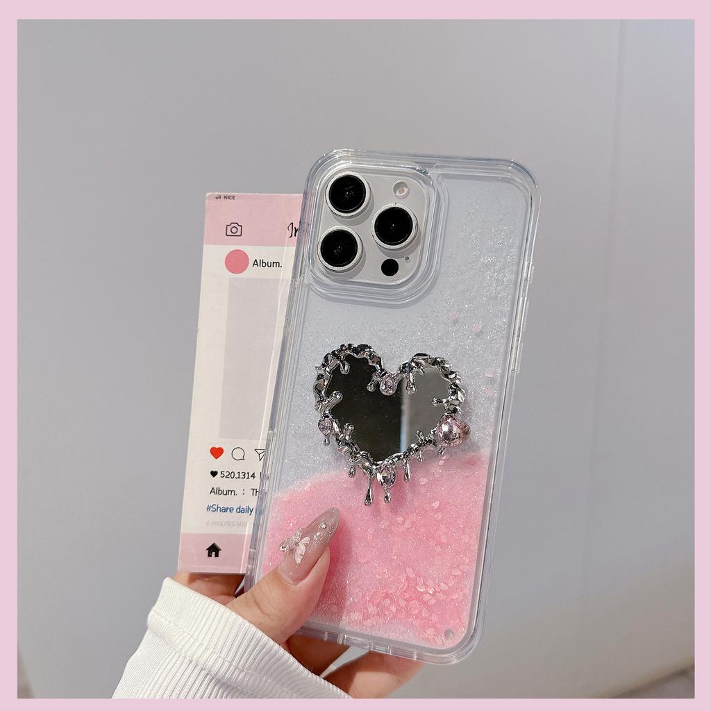Japan and South Korea love butterfly mirror for Apple 16 mobile phone case iPhone15promax pink quicksand glitter case