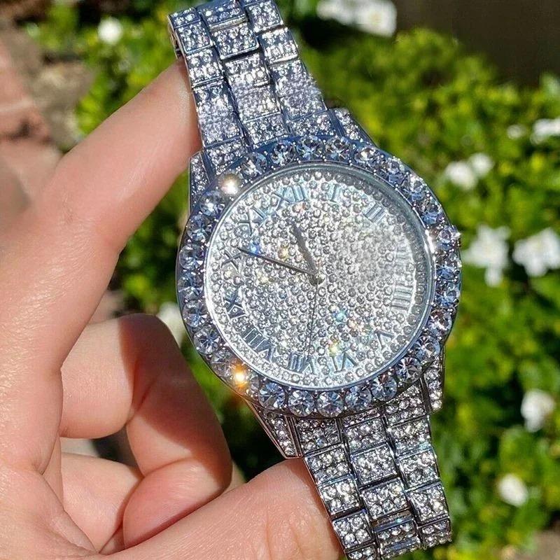 Luxus Funkelnde Diamant Uhr Damen Marke Quarz Gold Armband Uhren Damen Zirkon Kristall Top Elegante Armbanduhr Uhr Geschenke