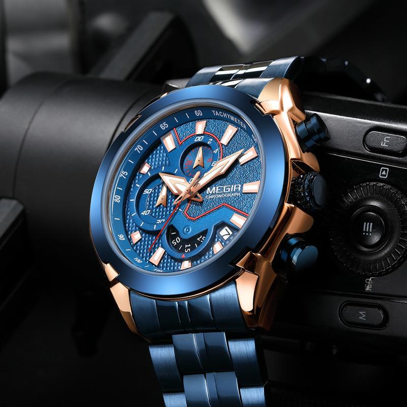 Men'S Watch, Large Dial Chronograph Calendar, Luminous Waterproof Steel Belt Men'S Watch 2065