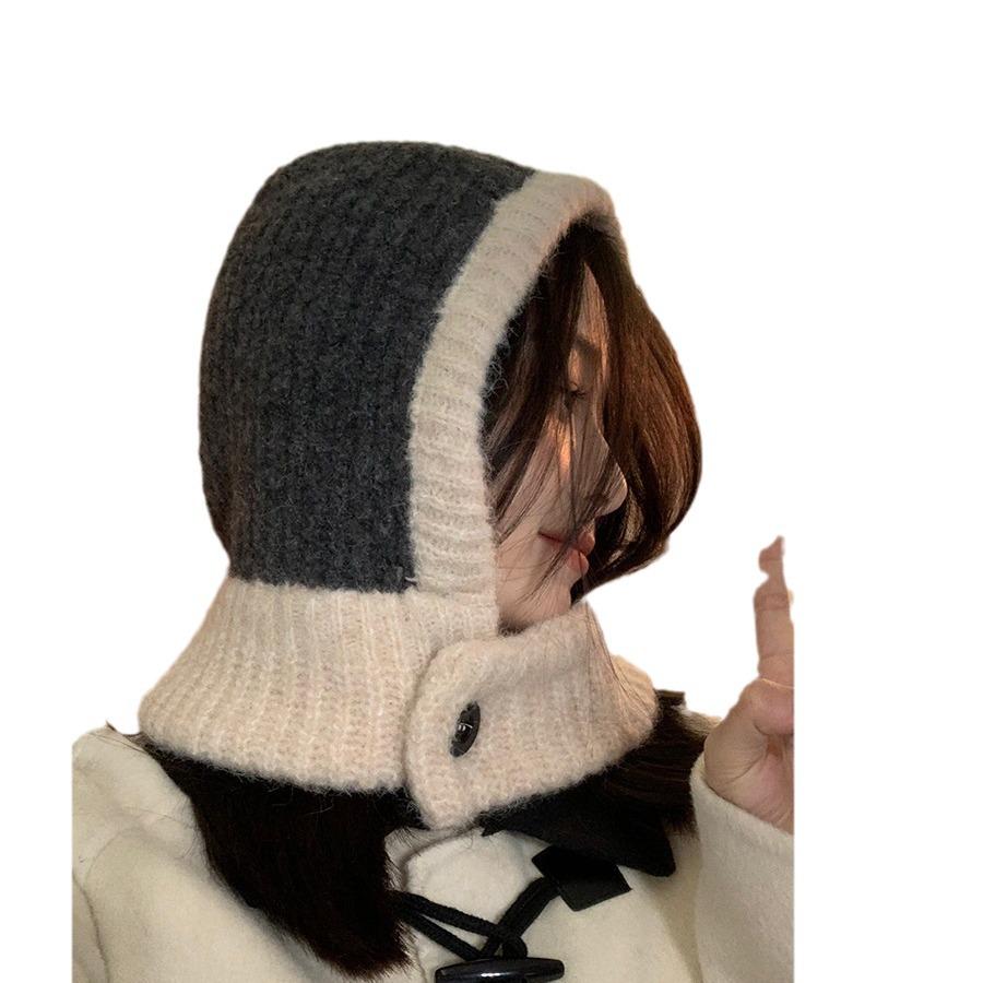 Women's Color-Block Knit Balaclava Hat & Scarf Set for Autumn/Winter