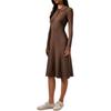 Calvin Klein Casual Embroidered Four-Button Knit Polo Long Sleeve Dress Women Dresses Dark-Gray-Brown J224574