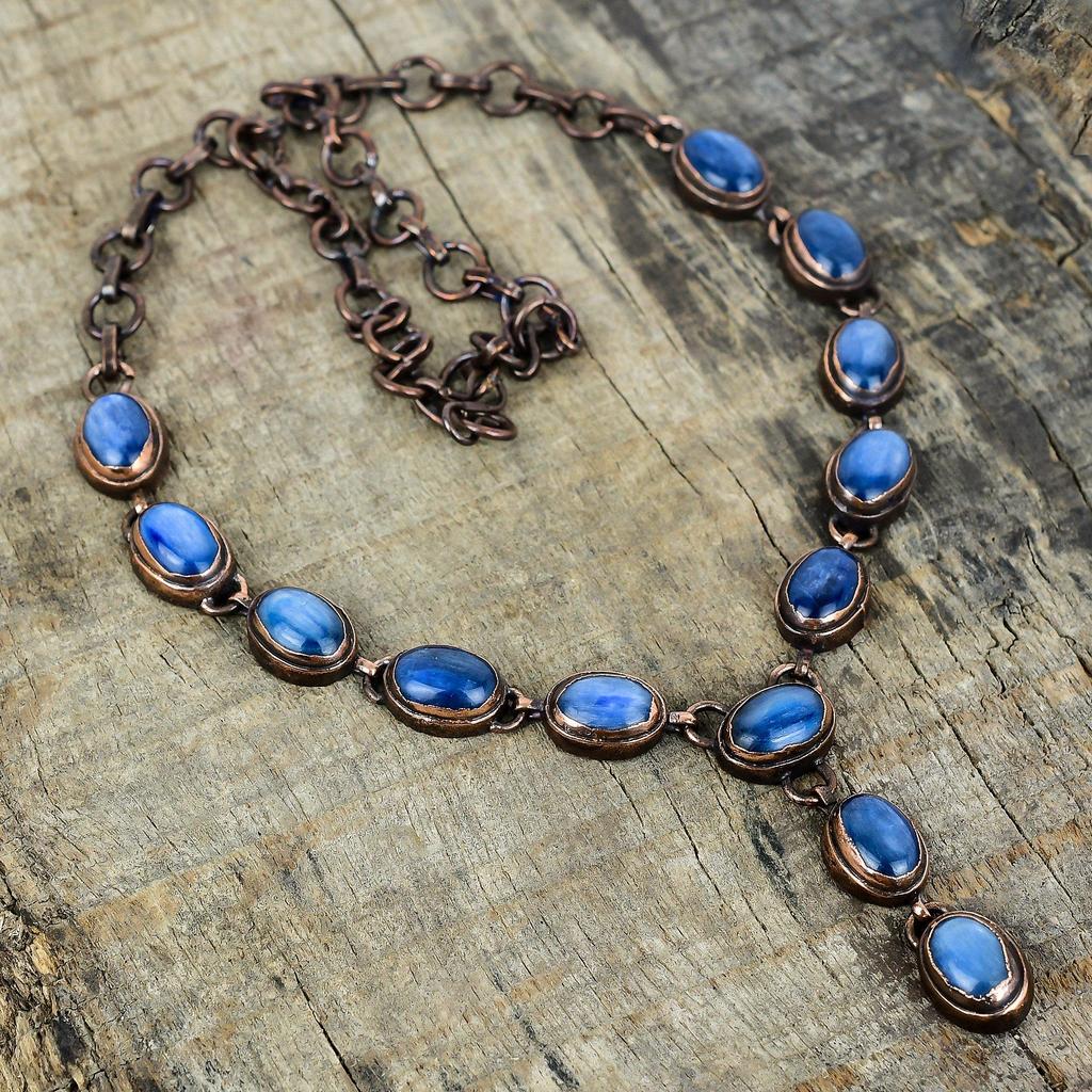 Naszyjnik z kyanitem naszyjnik z miedzi elektroformowanej naszyjnik z regulowanym łańcuszkiem biżuteria z kyanitem ręcznie robiony nowy naszyjnik prezenty dla żony