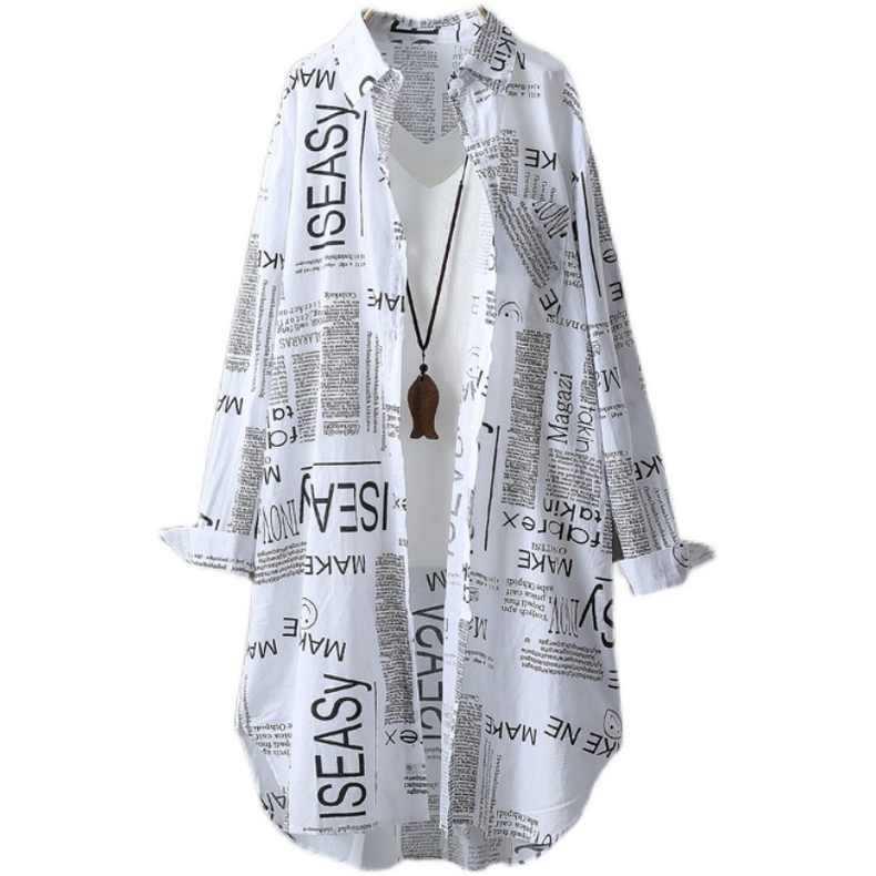 Cardigan de damă de lungime medie: Design Literar la Modă, Imprimeu cu Litere, Croială Largă, Protecție Solară Versatilă.