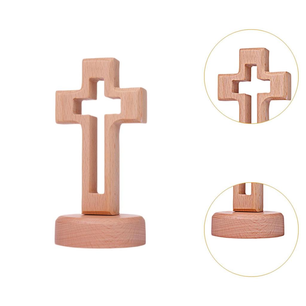 Wood Cross Statue with Stand Holy Cross Tabletop Cross with Base Catholic Wood Cross Decor for Christmas Shelf Decoration