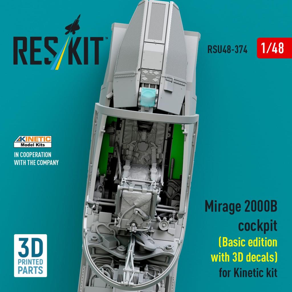 Reskit Mirage 2000B Cockpit Interior Decal Plastic Model Parts 1/48 w/3D (for Kinetic) RSKU48-0374 (Airplane)