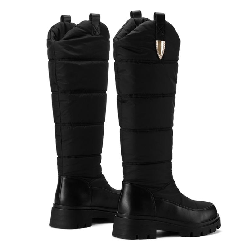 Women's Winter Knee High Snow Boots Black White Warm Fur Plush High Boot Casual Low Heel Fashion Long Rain Shoes Waterproof