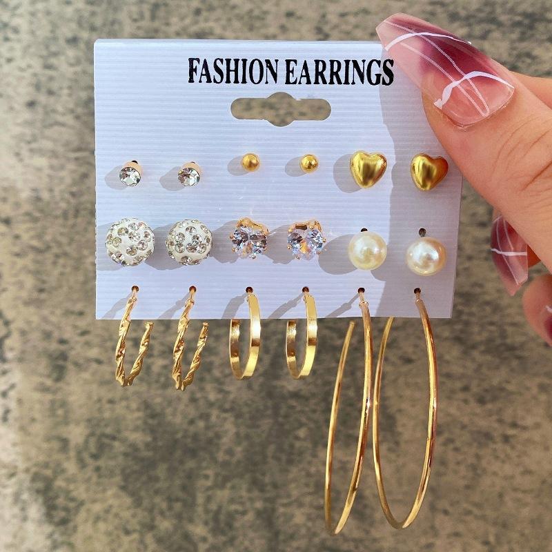European and American style metal earrings square geometric earrings retro imitation pearl earrings Hepburn style earrings set