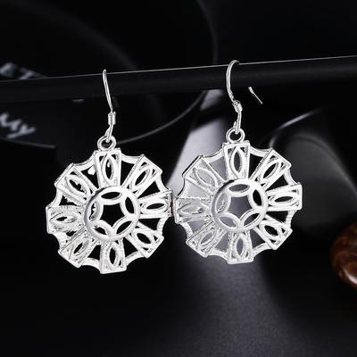 925 Sterling Silver Round Geometric Piercing Perforated Earrings Fashionable Wedding Jewelry