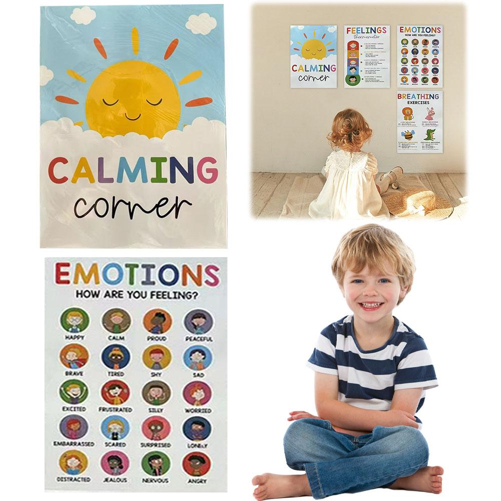 12 Calming Corner Classroom Posters Feelings Wheel Poster Calm Down Corner Mental Health Poster for Classroom Wall Decoration