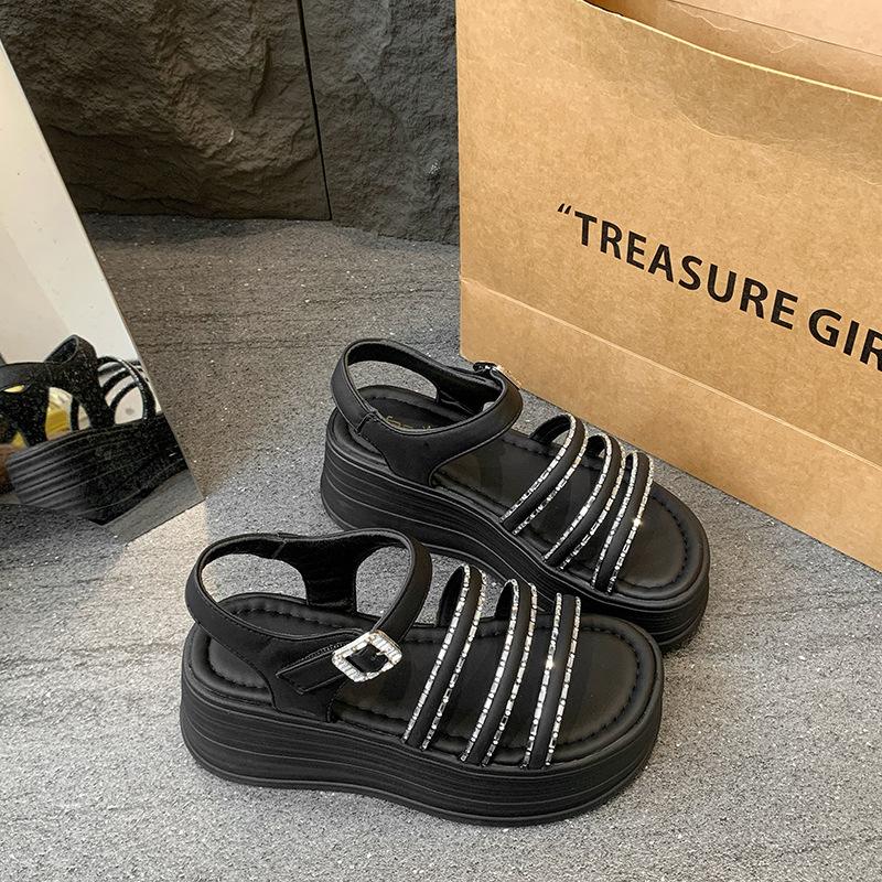 Platform Sandals Summer New Fashion Versatile One-word Buckle Type with Cool Slippers Exquisite Slippers