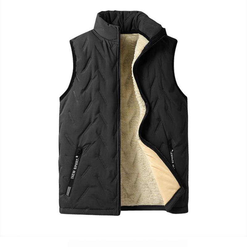 Winter Men's Cotton Jacket Set with Fleece Lining, Thickened Stand Collar Lamb Wool Cotton Coat Three-Piece Set Casual Cotton Outerwear