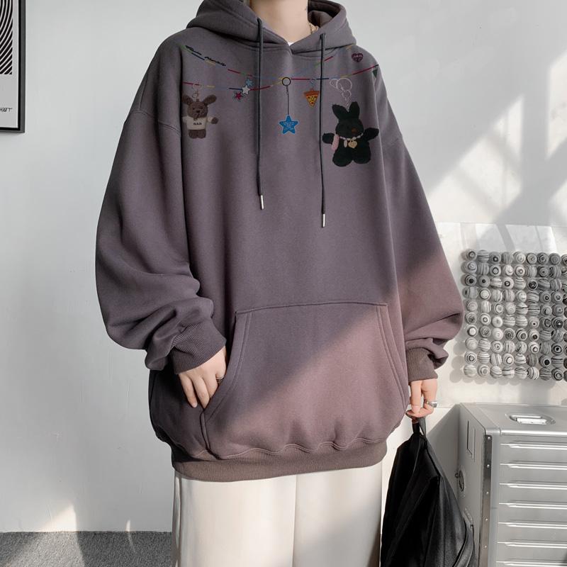 Autumn Winter Vintage Loose Hooded Sweatshirt Men Fashion Print Casual Hoodie Y2K Streetwear Sweatshirts