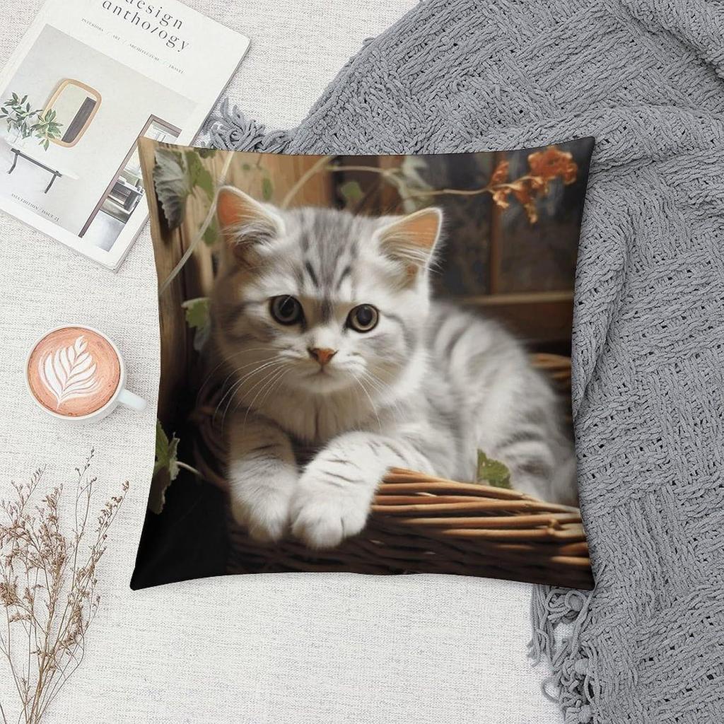 Vibrant Bohemian Style Short Plush Pillow Cover 45x45cm Charming Kitten Living Room Bedroom Decor (Pillow Insert Not Included)