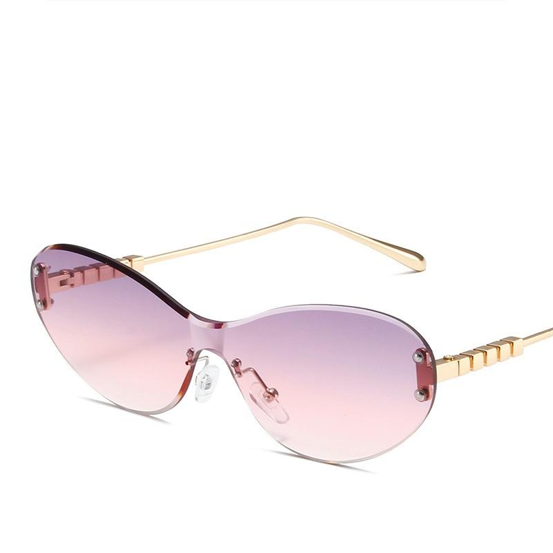 Non-polarized Wrap Around Rimless Sunglasses for Women Men Fashion Ins One-piece Shades Trendy Shield Design Gradient Lens