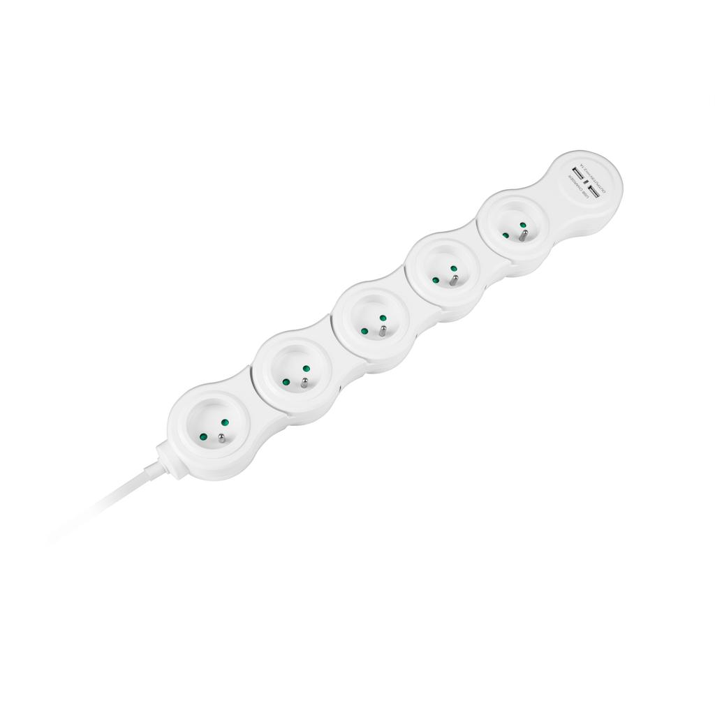 Schlangen-Steckdosenleiste, ausziehbar, 1,5 m, 5 Steckdosen, 2xUSB, Rebel