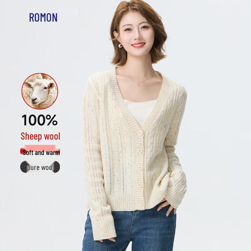 Romon Women's 100% Merino Wool V-Neck Cardigan