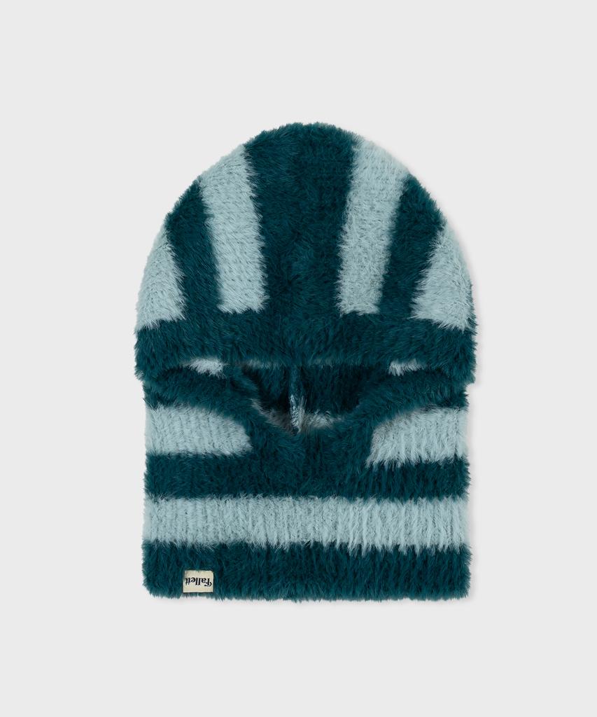 FALLETT Hairy Knit Striped Balaclava Blue