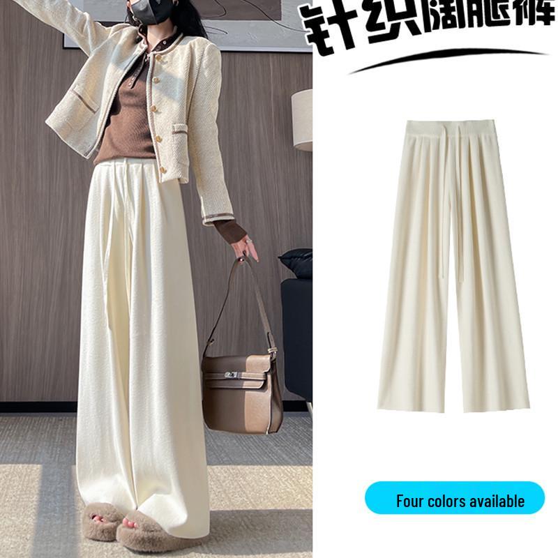 

2025 Autumn/Winter Women s Loose Drapey Wide-Leg Knit Pants - Floor-Length, Soft, Thickened, Casual One Size [80-120 kg]