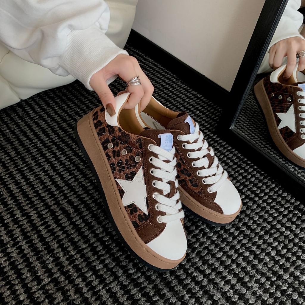 [Fanfuna] Retro Leopard Print Star Shoes Women's Old German Training Shoes 2025 Autumn New Niche Casual Board Shoes