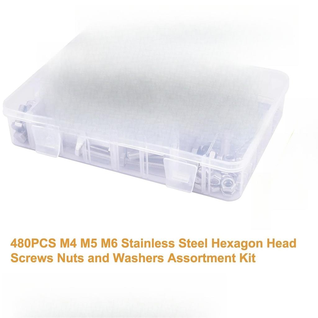 480PCS 304 Stainless Steel, 13 Metric Common Sizes Included M4 M5 M6 Bolts Nuts Assortment Kit