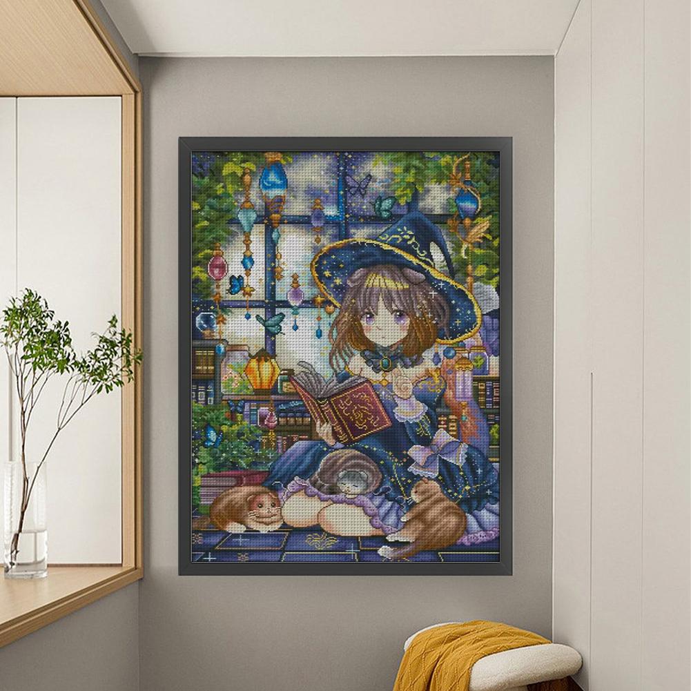 Kit de Point de Croix Artistique 14CT Broderie Complète Fil de Coton Égyptien Sorcière 60x80cm