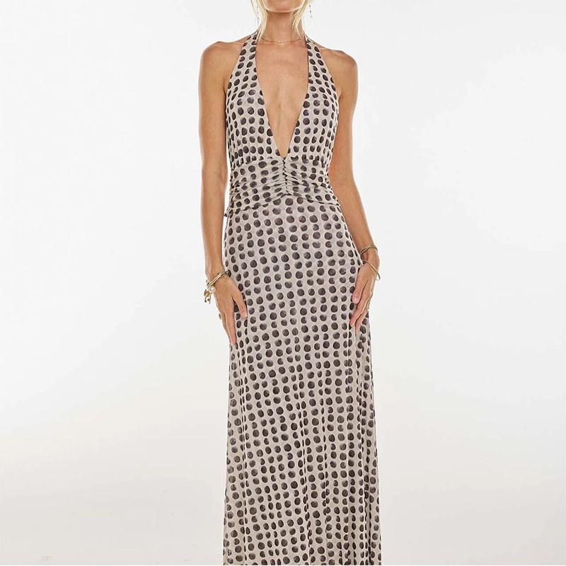 Elegant V-Neck Printed Wrap Slim Fit Maxi Dress Women 2026 Office Casual Small белый