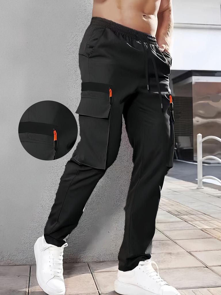 Men's European Size Multi-Pocket Workwear Pants - Lightweight Straight-Leg for Casual Wear, Spring & Autumn