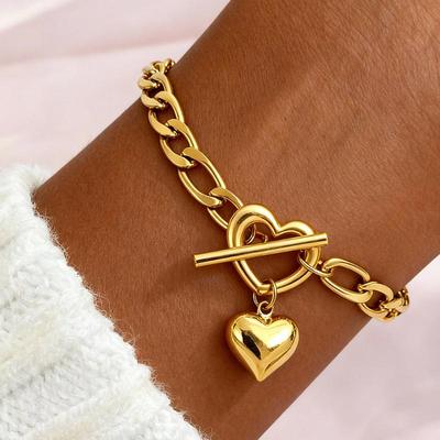 Stainless Steel Heart Pendant Bracelet For Women Fashionable Ot Clasp Design Minimalist Commuter Wrist Accessory Jewelry Gift