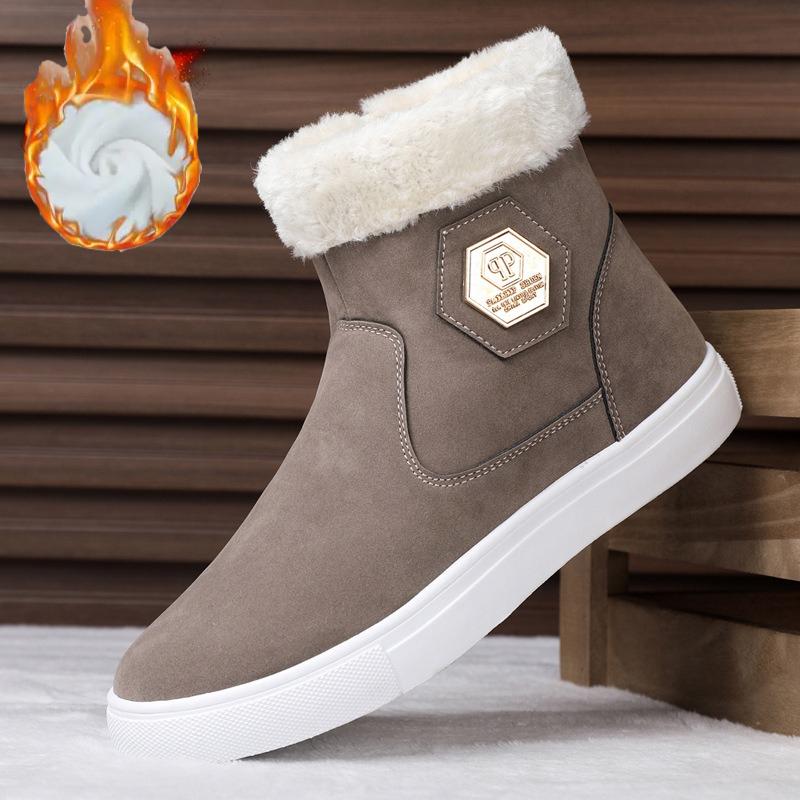 Bottes de Neige d'Hiver Homme Décontractées à Enfiler Bottines Chaudes Fourrées Baskets Confortables Antidérapantes Plates Bottes Chaussures Homme