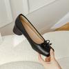 Bow ballet single shoes leather Mary Jane shoes thick heel high heels high sense shallow mouth ballet shoes