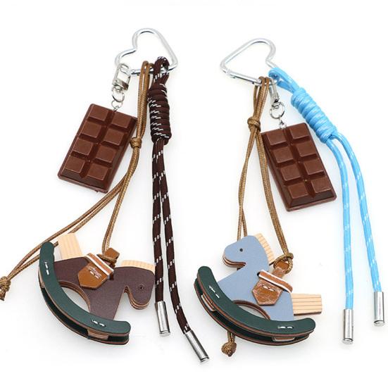 Nyckelring Hänge Hästform Flätat Rep Justerbar Längd Nyckelring med Imitationsläder Metallkrokar Dekorativ Presenttillbehör